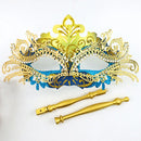 Metal Fancy Elegant Party Masque with Handheld Stick Half Face Venetian Masque with Rhinestones for Women Men Prom Masquerade