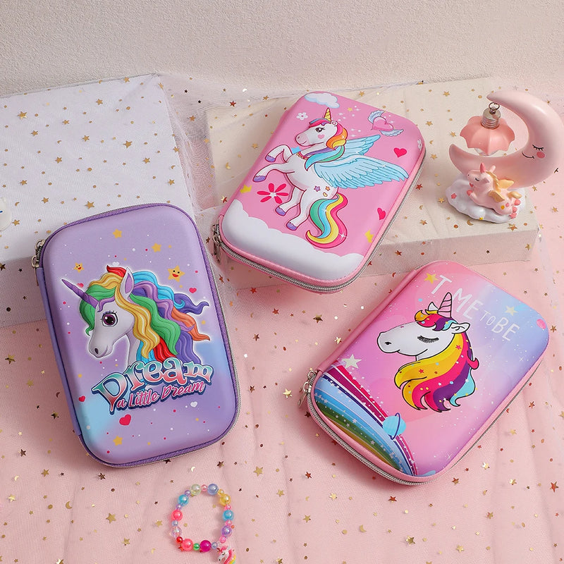 Cartoon EVA Pen Box Children's 3D Unicorn Stationery Box Large Capacity Primary School Pencil Storage Box Girls' Pencil Bag