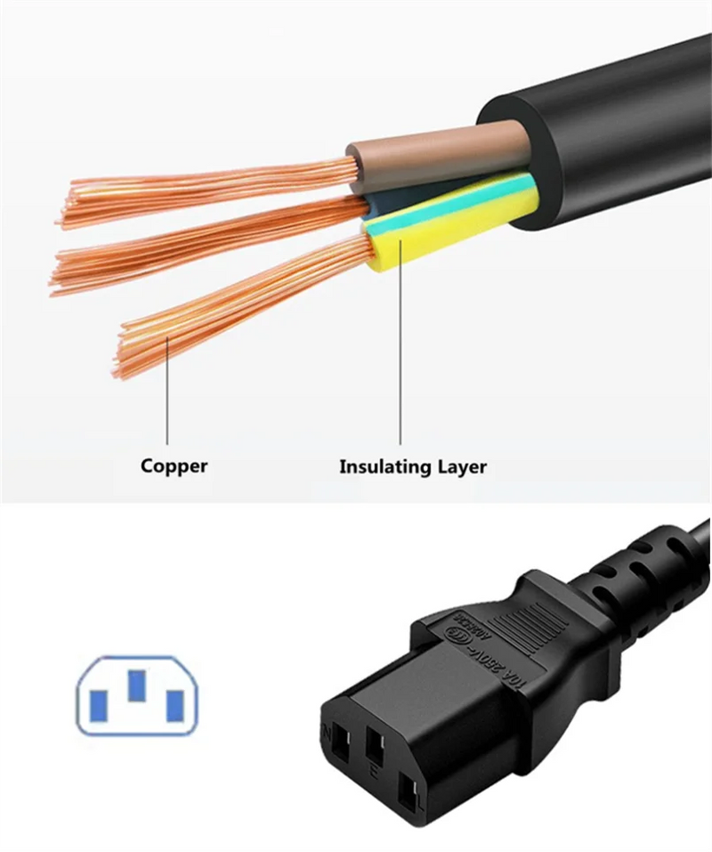 3PIN Power Cord Plug EU US UK AU IEC C13 Power Adapter Cable Plug For Dell Desktop PC Monitor HP Epson Printer LG TV Projector