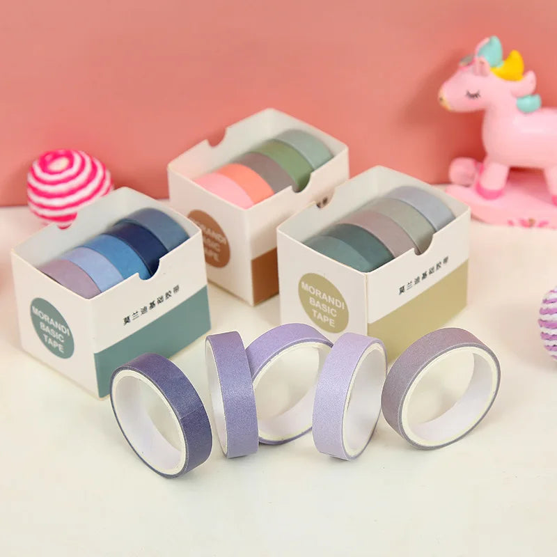 5pcs/box Solid Color Washi Tape Set for DIY Scrapbooking Decor Junk Journal Collage Photo Album Masking Tape Stationery