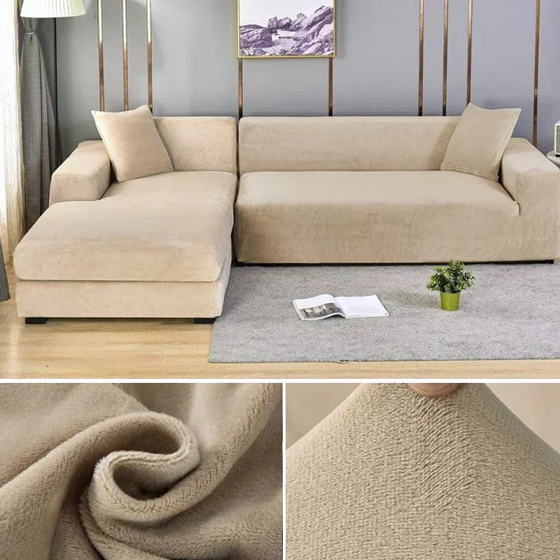 Velvet Sofa Cover Thick Elastic 1/2/3/4 Seater Sofa Cover for Living Room Velvet Plush L Shaped Corner Sofa  Couch Cover