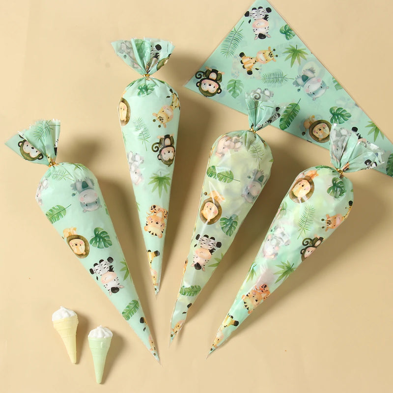 Jungle Animals Cone Candy Bags Happy Birthday Party Decoration Kids Safari Animal Wild One 1st Birthday Decor Kids Baby Shower