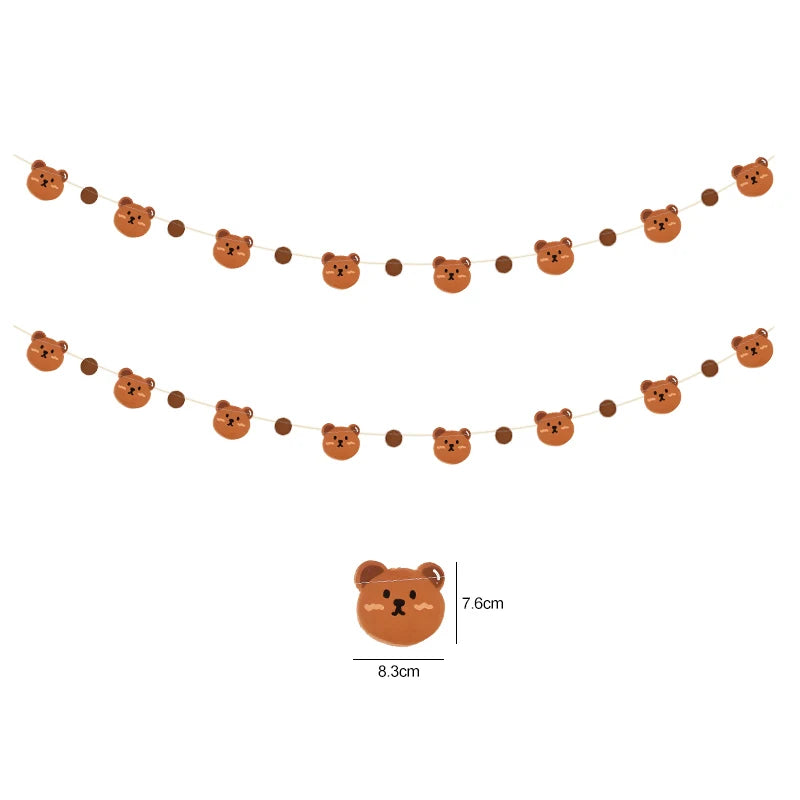 INS Happy Birthday Letters Banner Kids 1st Birthday Party Brown Bear Paper Garland Flag Decoration Boy Girl Baby Shower Supplies