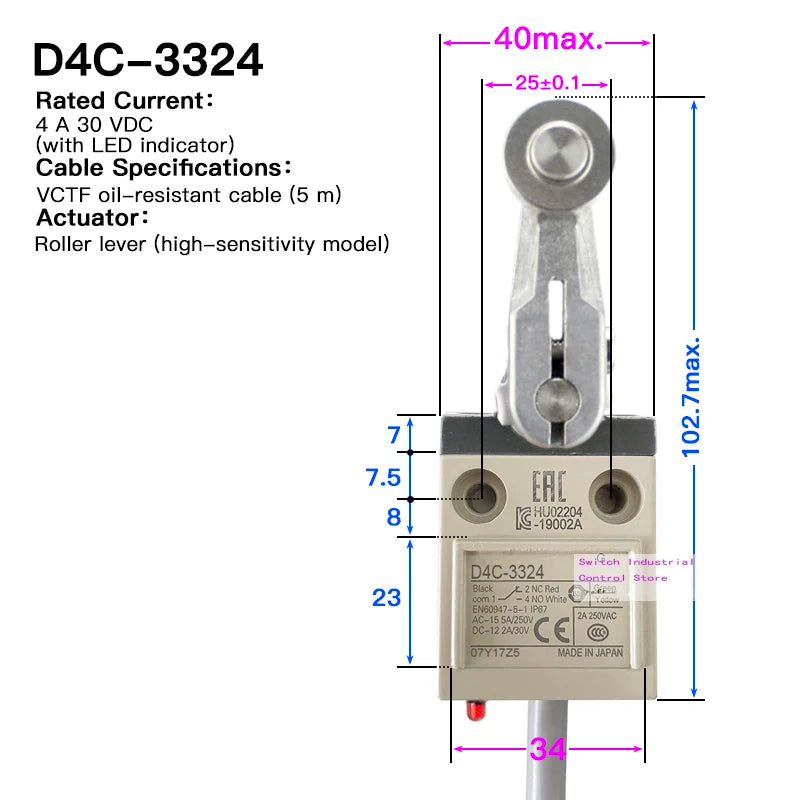 High strength waterproof travel limit switch D4C-1202 1201 1203 1220 1224 1231 1232 1233 1250 1260 1620 3324 Enclosed switch1227