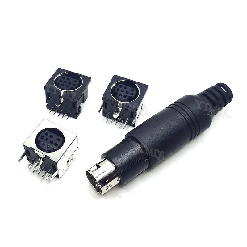 1pcs Mini Din 9 Pin Female Male Din Sockets MD-SM Shield Right Angle Through Holes PCB Circular Receptacle Connector