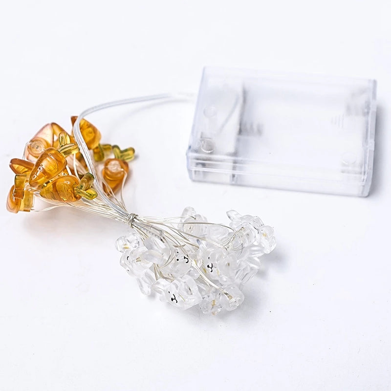 Easter Rabbits Carrots Light Decoration Batteries Copper Wire Waterproof LED String Lights Home Outdoor Easter Party Decorations