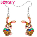 BONSNY Acrylic Easter Basket Egg Rabbit Dangle Drop Earrings Jewelry For Women Girls Kids Gifts Accessories