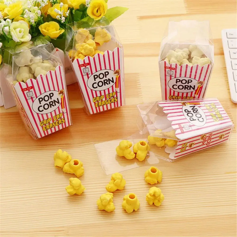 12pcs/box Cute Popcorn Shape Erasers Cute Stationery Pencil Rubbers Eraser Wipe Clean Without Leaving Marks Korean Stationery