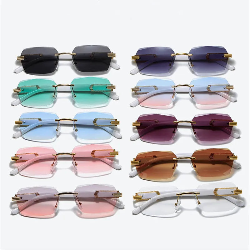 2024 Rimless Sunglasses Personality Square Frameless Ocean Lens Eyeglasses Gradient Gafas De Sol Women Men UV400 Shade Eyewear