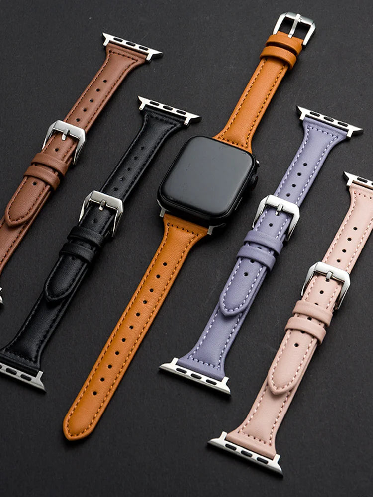 Slim Leather Strap For Apple Watch bands 45mm 44mm 40mm 41mm 42mm 38mm Ultra 2 49mm 44 mm Bracelet apple watch 8 9 8 7 se 5 4 6