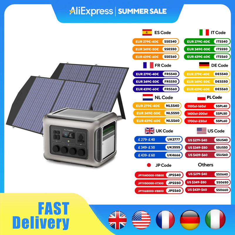 ALLPOWERS R2500 Solar Generator 2500W (4000W Peak), 2016Wh LiFePO4 Portable Power Station with Solarpanel 4 AC Outlets for Home