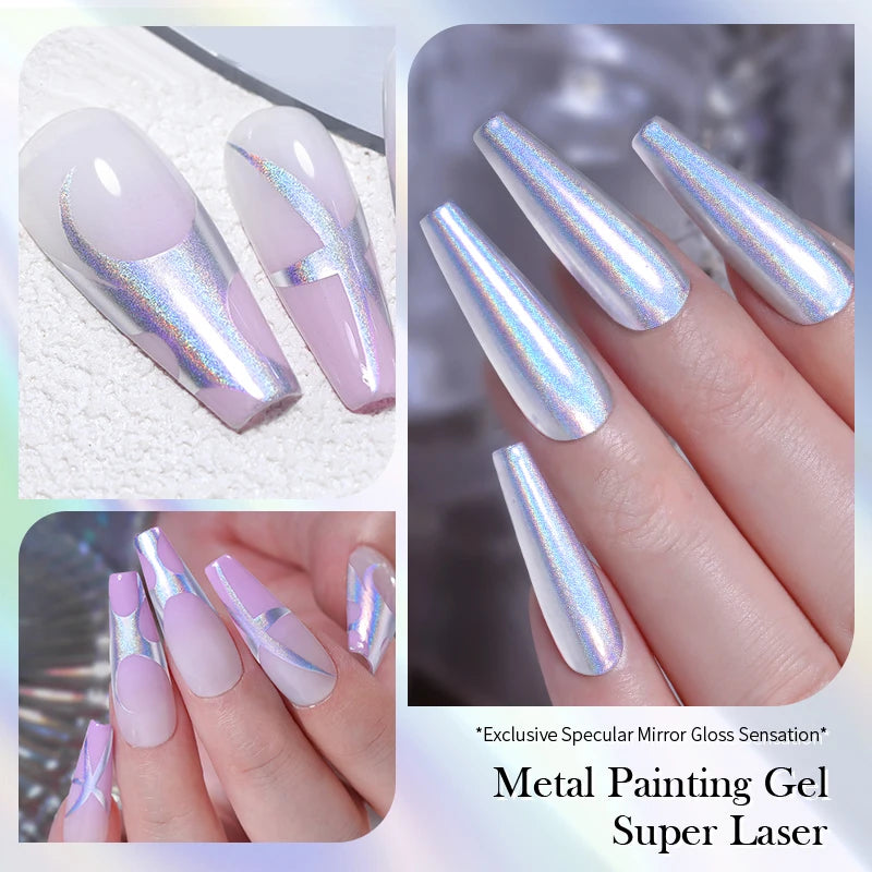 BORN PRETTY Glitter Silver Mirror Metallic Painting Gel Polish Soak Off Super Laser Bright Gel Manicure Flower Drawing UV Gel