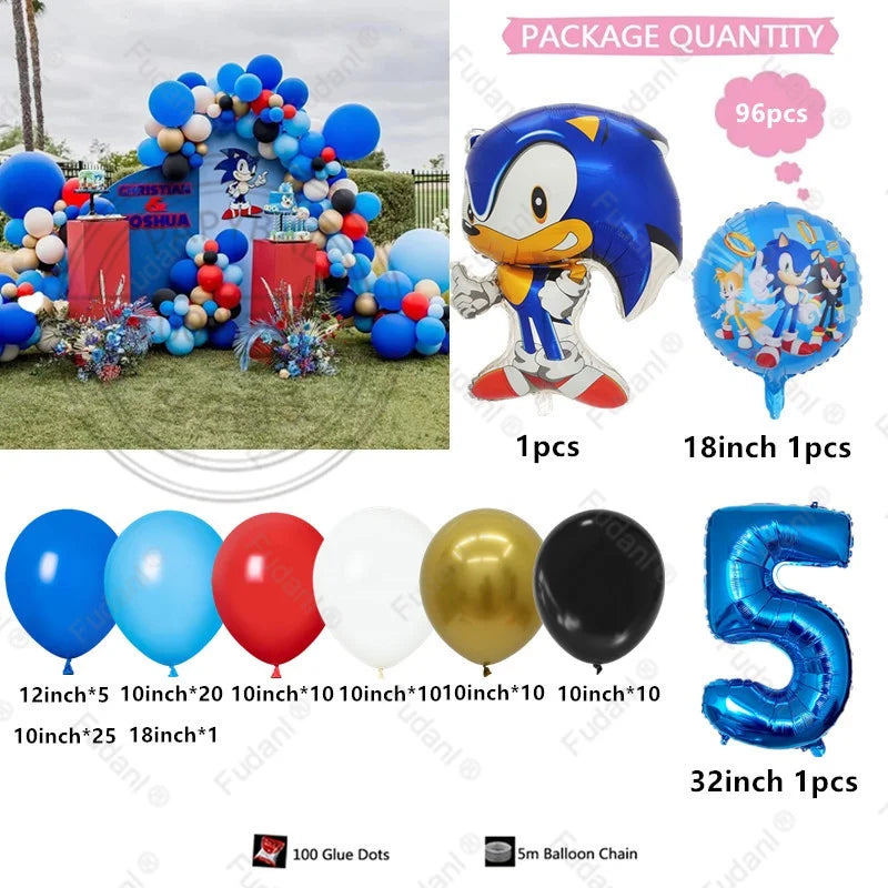 96pcs Sonic Themed Birthday Party Decoration Balloon Garland Set Is Suitable for Boys' Birthday Baby Shower Party Decoration