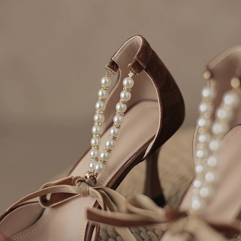 Sexy High Heel Shoes Woman Pointd Toe Spring Autumn Elegant Pumps French Style Vintage Pumps Ladies Summer Shoes With Pearls