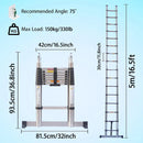 Ladders Extendable Telescopic 2.6M-5M Heavy Duty Multi Purpose Straight Loft Ladder Portable Folding Stainless Steel Ladder Tool