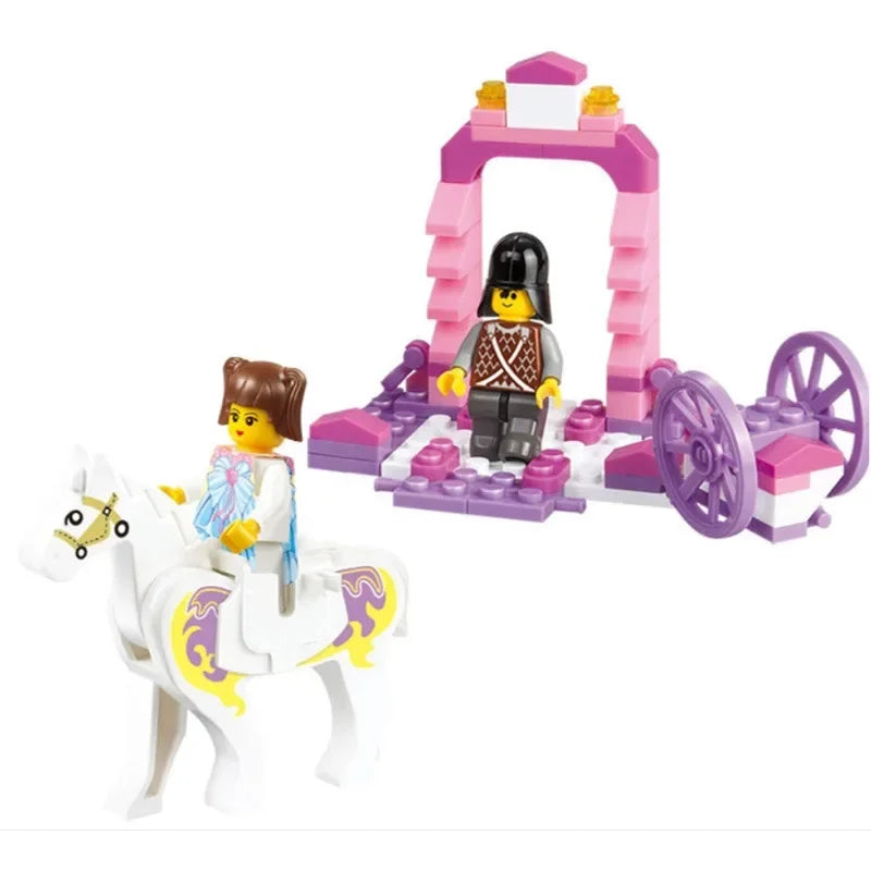 SLUBAN Girl Princess Royal Carriage Wagon Horse Racing Party Model Building Blocks Enlighten Action Figure Toys For Children