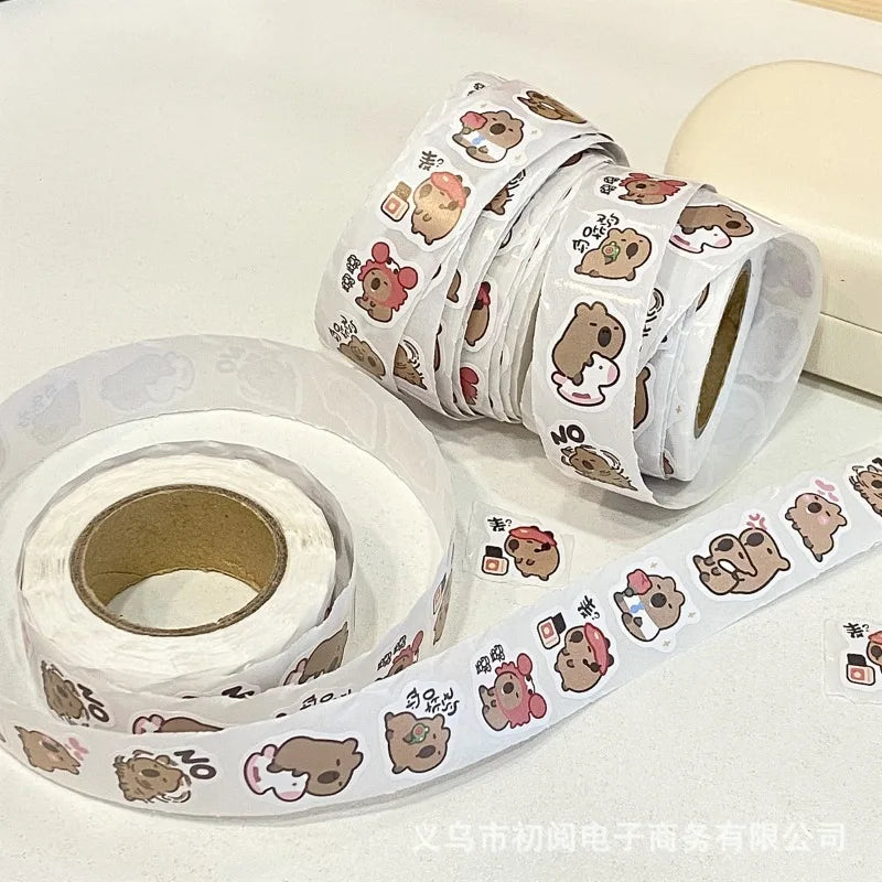 500PCS Trend Cute Cartoon Capybara Sticker Kawaii Scrapbook Water Cup Guitar Phone Case Decor DIY Sticker Kid Thank You Sticker