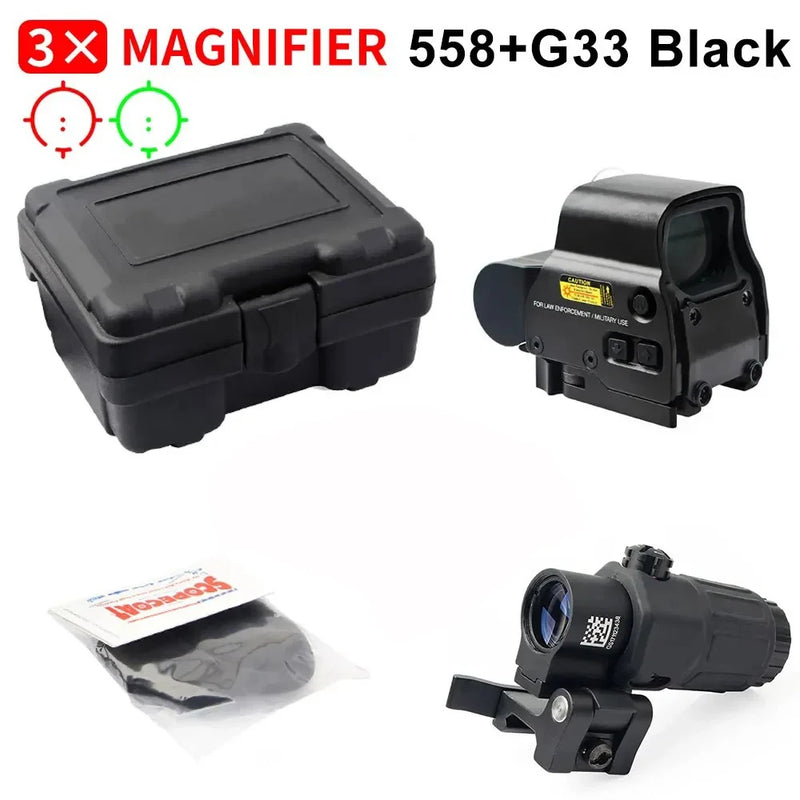558+G33 Holographic Reflex Sight Red Dot Optic Sight with G33 3X Magnifier Combo Built-in Flip QD Mount