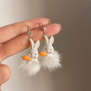 Autumn Winter Easter Earrings for Women Funny Rabbit Hare Carrot Korean Lovely Fashion Fur White Bunny Gift Jewelry Accessories