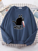 Kitchen Knife Black Cat Wha? Women Sweatshirt Harajuku Casual Hoody Fashion Loose Hoodie Soft Warm vintage Fleece Female Tops