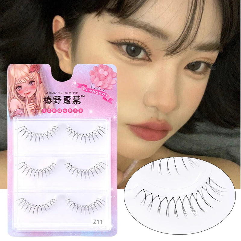 3/5 Pairs Korean False Eyelashes Girl Group Reusable 3D Ultra-Fine Transparent Stem Fake Eyelash U-shaped Natural Lash Extension