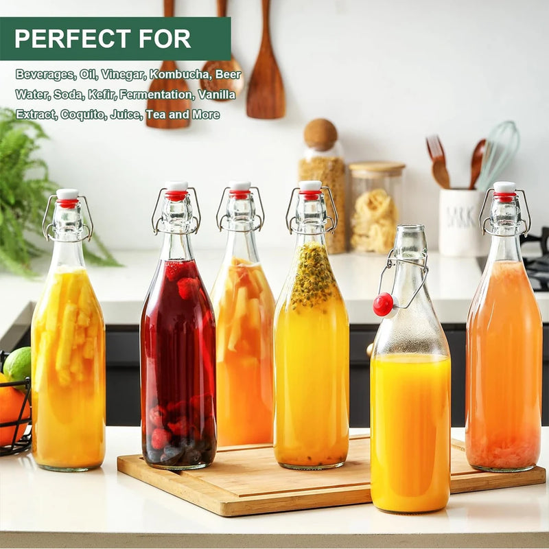 1L Swing Top Glass Bottles Airtight Stopper Lids Flip Top Brewing Bottle for Fermentation, Kombucha, Mead, Vinegar, Beer, Kefir