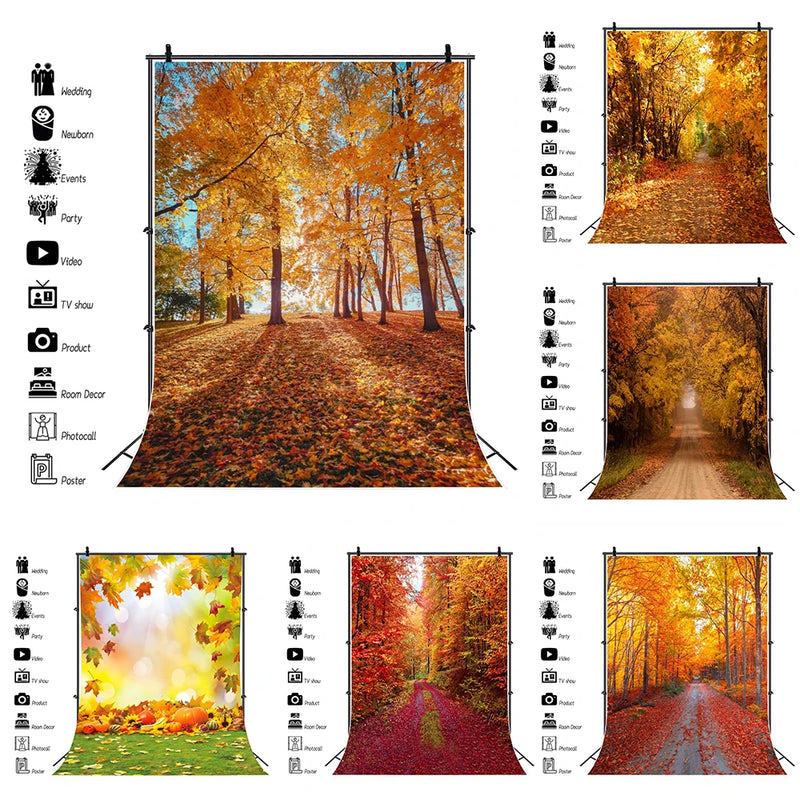 Autumn Landscape Backdrop Fall Forest Maple Fallen Leaves Nature Scenery Harvest Thanksgiving Portrait Photography Background