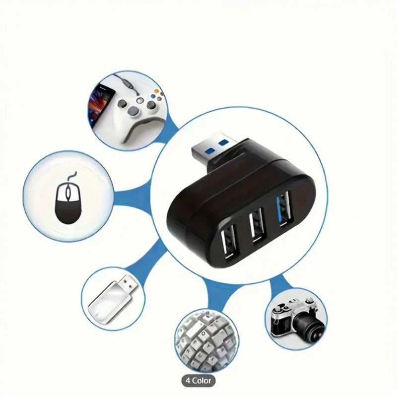 180° Degree Rotation Potable Converter Mini 3 Port 2.0 USB Hub High Speed Rotate Splitter Adapter For Laptop Notebook