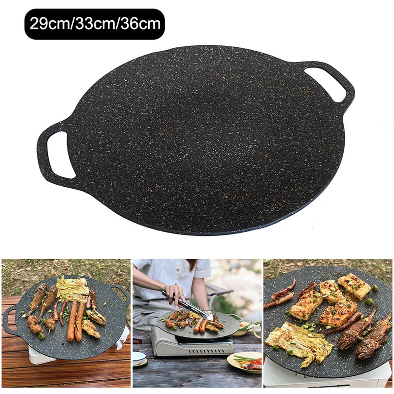 Smokeless BBQ Grill Pan Camping Cookware Round Pan Outdoor Griddle Frying Baking Pan Non-stick Barbecue Plate Cool Camping Gear