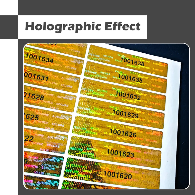 Holographic Warranty Void Labels , Tamper Proof Evident Sticker, GENUINE AUTHENTIC Security Seal, 5x 1m with Serial Number,Gold