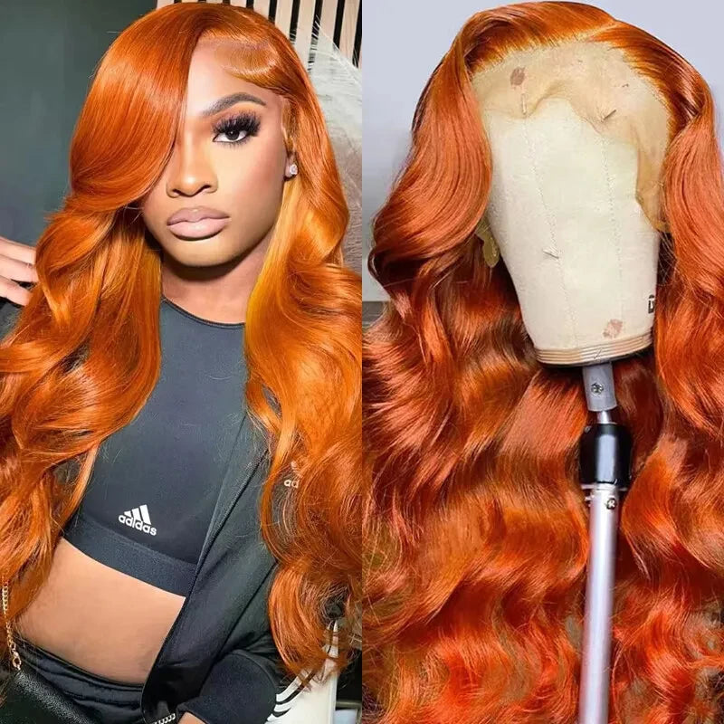 Nneka 36 Inch Body Wave Lace Front Wig 13x6 13x4 Lace Frontal Loose Body Wave Orange Ginger Human Hair Wig Colored Human Hair