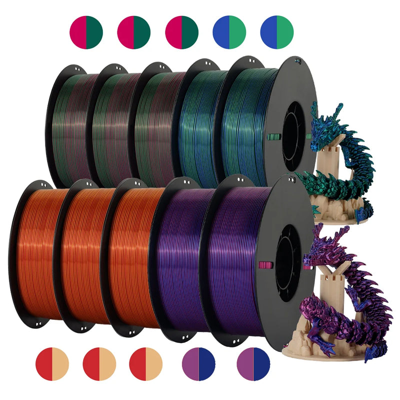 Tri-Color Dual-Color Silk Rainbow PLA Filament 1.75mm Accuracy+/-0.03mm 3D Printer Filament Compatible with Most FDM Printers