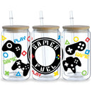 5 Sheets Gaming UV DTF Cup Stickers, Glass DTF Transfer Stickers,Waterproof Game Controller Wipe Transfers for 16 oz Glass,Mugs，