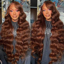 200 Density 13x4 HD Chocolate Brown Body Wave Lace Front Wig Human Hair Pre Plucked