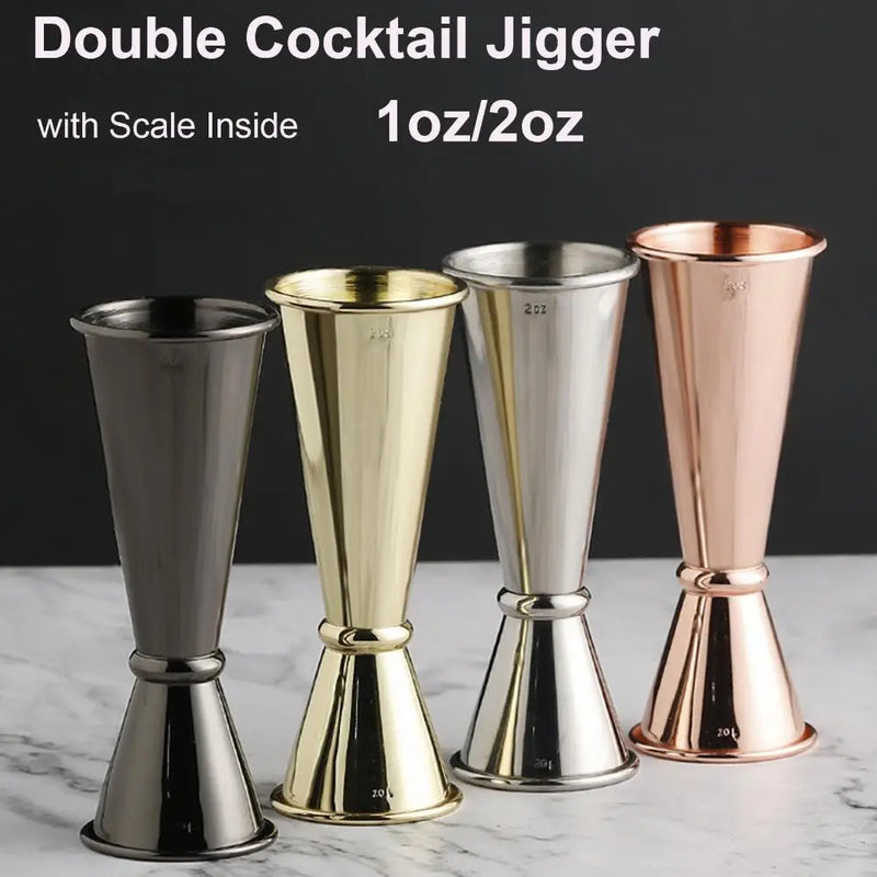 1PC Double Cocktail Jigger Dual Design with Measurements Scale Inside Stainless Steel Measuring Cup Bar Japanese Jigger