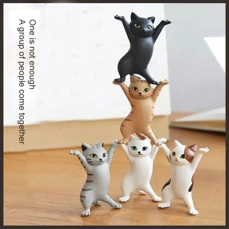 5 PCs Dancing Cat Figure Decoration Animation Cat Model Fashion Toy Enchanting Cat Capsule Toy Doll Cake Decoration