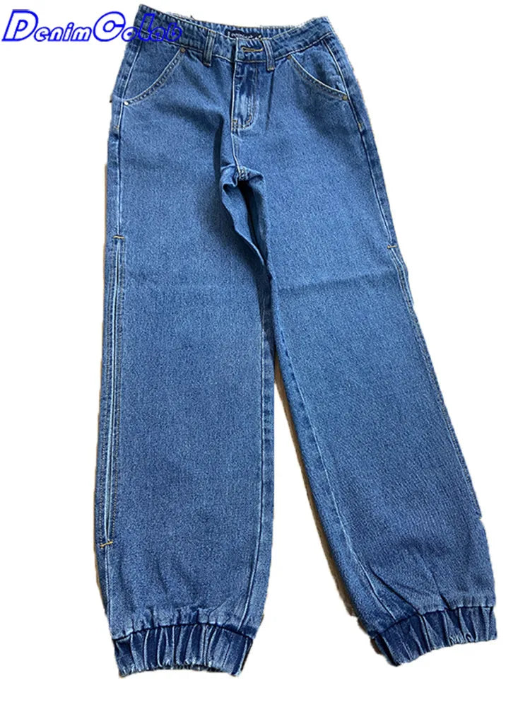 DenimColab 2023 Fashion Side Of Leg Split Women's Jeans Loose Harem Pants Ladies Tie Feet Streetwear Jeans Casual Denim Pants