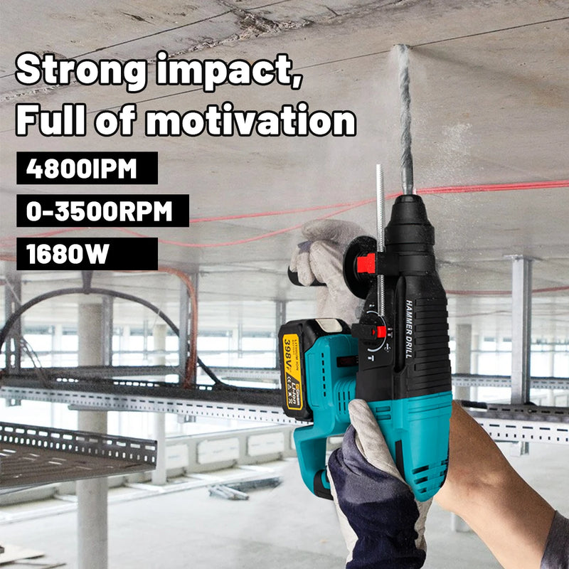 26mm Brushless Electric Hammer Drill Multifunctional Rotary Hammer Drill Cordless Impact Drill Tool For Makita 18V Battery Pin