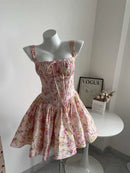 Boho Inspired floral print mini dress for women pintuck details sexy summer dress straps cute hot girl party dresses holiday