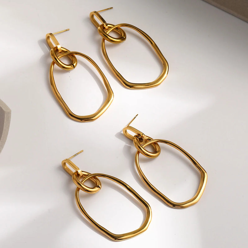 WILD & FREE Vintage Stainless Steel Dangle Earrings for Women Irregular Statement Metal Charm Jewelry