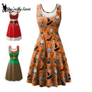New Women's Skull Pumpkin Print Retro Vintage Sexy Tank Dress Halloween Christmas Party Prom Dress Elegant Cosplay Costumes