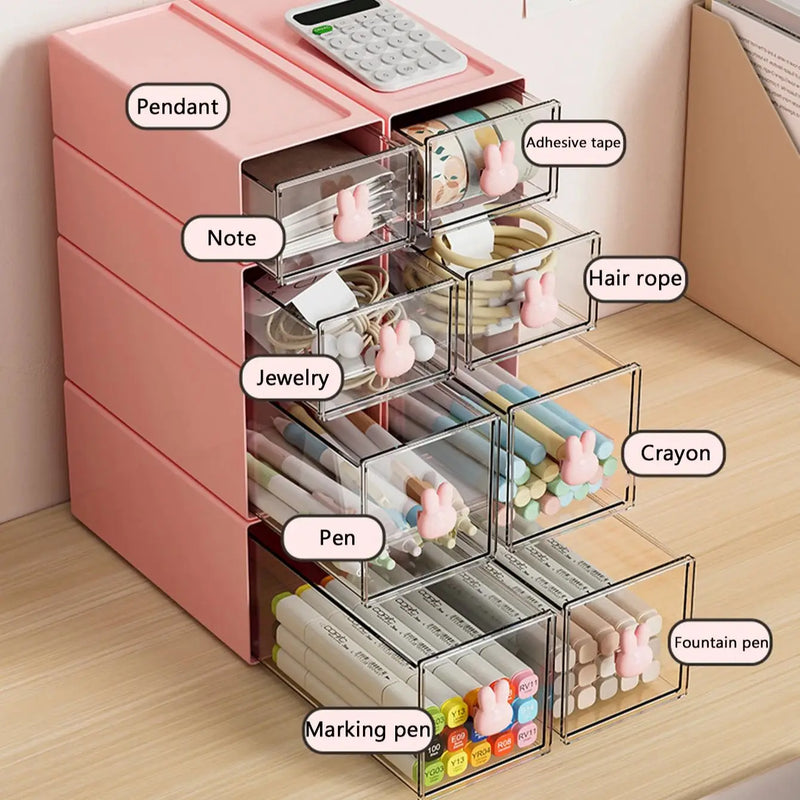 Cute Rabbit Storage Box Office Desktop Transparent Drawer Style Student Desk Stationery and Sundry Storage Shelf