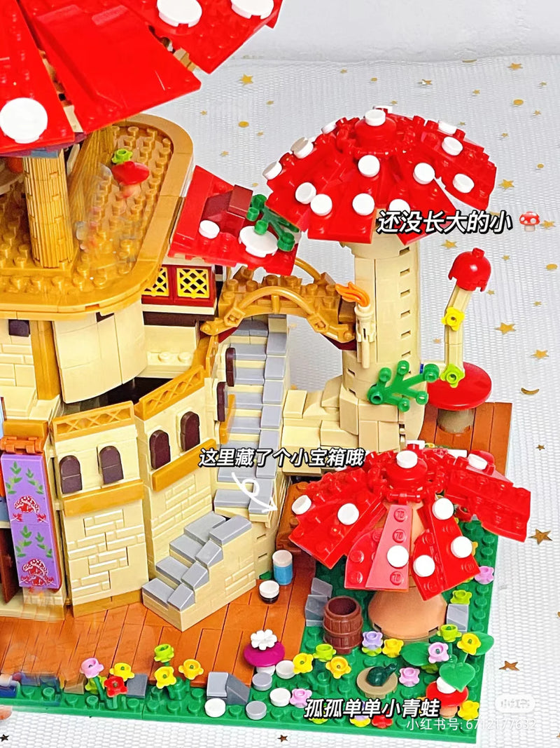 2763PCS Idea Glossy Ganoderma Hotel Mushroom House Building Blocks Educational Moc Assemble Bricks Toy Gift For Children Kids