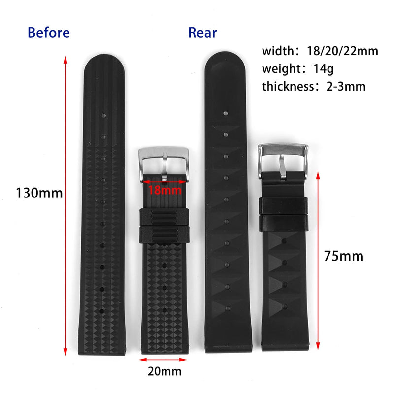 Rubber Watch Strap Soft Silicone Watchbands 18mm 20mm 22mm Black Diving Sport Watches Replacement Waterproof Bracelet Strap