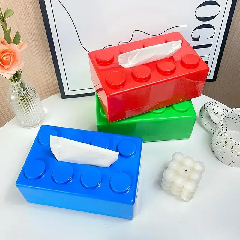 New Creative Building Blocks with Spring Tissue Box Wall-mounted Perforation-free Paper Holder Bathroom Face Towel Box Organizer