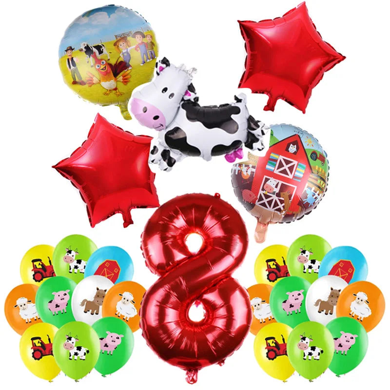 Farm Animal Theme Birthday Party Decorations Ranch Event Suppplies Cow Chicken Disposable Tableware Latex Aluminum Foil Balloon