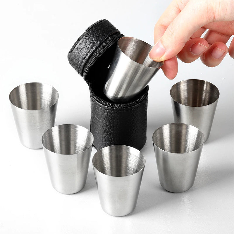 4/6Pcs Outdoor Practical Travel Stainless Steel Cups Mini Set Glasses For Whisky Wine With Case Portable Drinkware 30ml/70ml