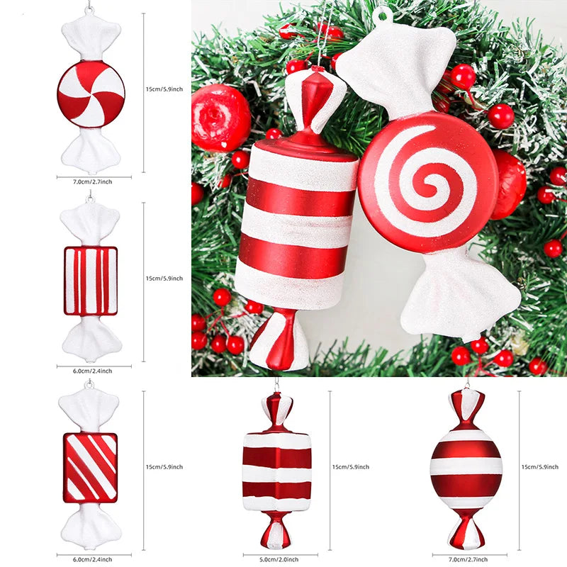 Christmas Candy Santa Claus Pendants Hanging Grinch Red Green White Meteor Candy Strips Beading Creative Diy Hanging Decoration