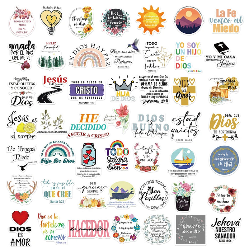 50pcs Spanish Style Jesus Christians Religion Sayings Stickers Skateboard Suitcase Graffiti Luggage DIY Bible Sticker