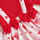 Adorable Toddler Girls Heart Print Romper Dress with Ruffles Long Sleeves and Matching Headband for Valentine s Day